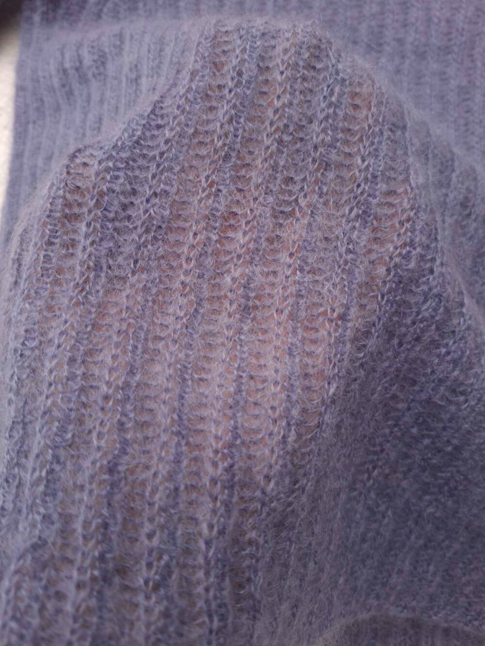 Banana Republic Mohair Wool Blend Lilac Grey Fuzzy Ribbed Cozy Sweater Size S - Picture 4 of 9
